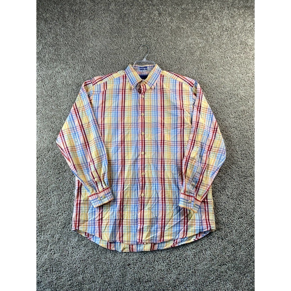 Stephen Gold Button Up Mens Large Yellow Blue Cotton Long Sleeve Casual